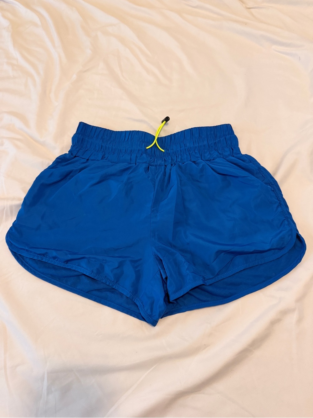 No Boundaries Royal Blue Athletic Shorts with Neon Yellow Drawstring
